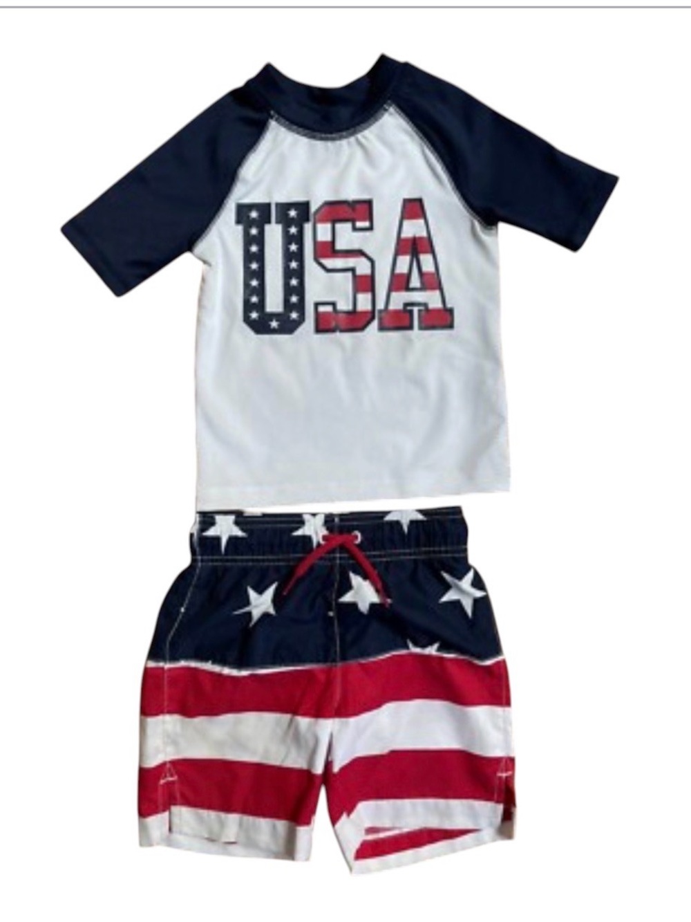 THE CHILDREN'S PLACE SPORT Boy USA Rash Guard Swim Set 4T NEW SPF 50+ Fabric